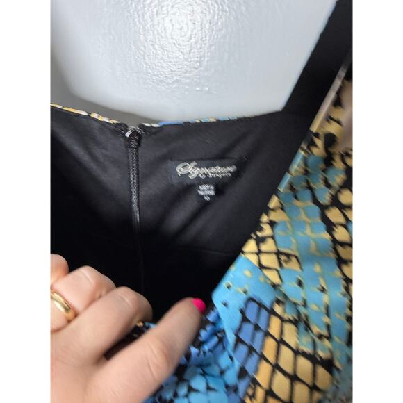 VTG Signature by Sangria Y2K Ruched Snake Satin Teal Blue Sleeveless Dress 10 - Picture 5 of 9